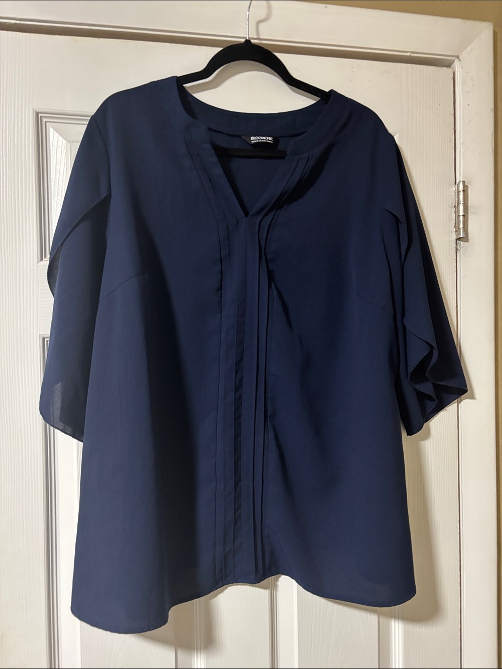 BloomChic Navy Pleated Front Blouse
